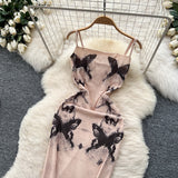 Butterfly Peach Bodycon Midi Summer Dress