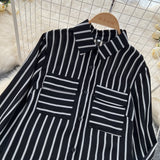Striped Elegance Black Long Sleeve Shirt
