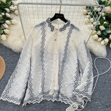 Long Sleeve Embroidery White Lace Blouse