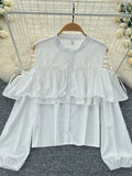 Feminine Ruffles Gingham Dress Shirt