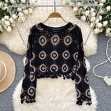Geometric Patterns Burgundy Crochet Top