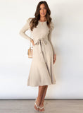 CLASSY BUBBLE LONG SLEEVE KNITTED SWING LONG DRESS