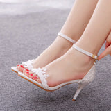 WHITE LACE STILETTO SANDALS WEDDING SHOES