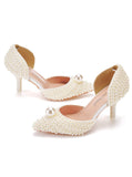 7 CM POINTY HIGH-HEELED PEARL BEADED BRIDAL SHOES
