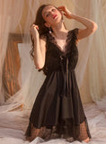SEXY PERSPECTIVE LACE V-NECK SUSPENDER NIGHTDRESS