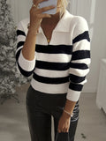 FASHION SHIRT COLLAR STRIPED SWEATER