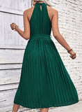 MID-LENGTH PLEATED HALTER DRESS