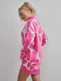 STYLISH CONTRAST LONG SLEEVE KNITTED SWEATER DRESS