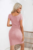 CLASSY BUTTON SQUARE NECK SHORT SLEEVE SWEATER DRESS