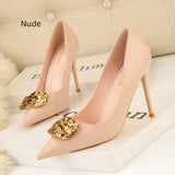 THIN HIGH-HEELED POINTED METAL BUCKLE SHOES