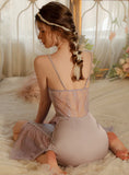 SEXY GAUZE STITCHING SATIN PERSPECTIVE NIGHTDRESS