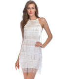 FRINGED SEQUINED SUSPENDER BACKLESS DRESS