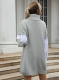 FASHION SOLID COLOR TWIST KNITTED TURTLENECK VEST SWEATER DRESS