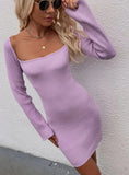 STYLISH STRAIGHT PULLOVER SOLID COLOR SWEATER DRESS