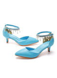 LOW-HEELED POINTED BEADED TASSEL SANDALS