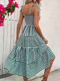 HOLIDAY STRIPED SUSPENDER DRESS