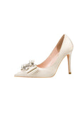 SATIN POINTED PEARL BOW HIGH HEELS