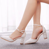 THICK-HEELED POINTED LACE HIGH HEELS SANDALS