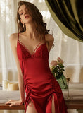 SEXY ICE SILK DRAWSTRING SPLIT SLING NIGHTGOWN