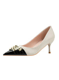 THIN HIGH HEEL POINTED RIVET COLOR MATCHING SHOES