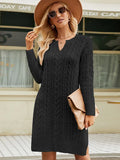 FASHION LONG SOLID COLOR SPLIT LOOSE TWISTED SWEATER DRESS