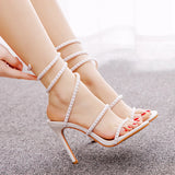 WHITE PEARL FISH MOUTH HIGH-HEELED SANDALS