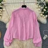 Long Sleeve Pink Striped Ruffle Blouse
