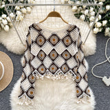 Geometric Patterns Burgundy Crochet Top