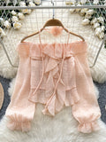 Soft Ruffles Brown Off-The-Shoulder Blouse