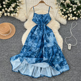 Adjustable Waist Tie-Dye Spaghetti Strap Maxi Dress