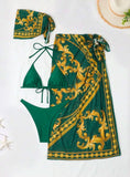Retro Printed Sexy Bikini Mesh Three Piece