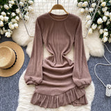 Elegant Ruffled Red Long-Sleeve Mini Dress