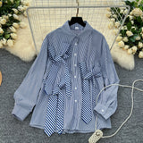 Elegance Nautical-Inspired Bow Tie Shirt