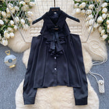 Ruffled Front Decorative Bow Elegance Blouse
