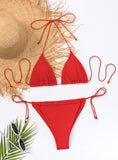 Three-point solid color string strap bikini