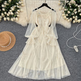 Flowing Sleeves Soft Pastel Hues Maxi Dress