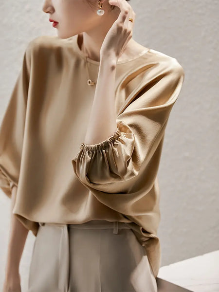 Khaki Causal Batwing Sleeve Blouse Top