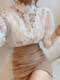 Pearl Button Closures White Lace Blouse