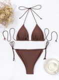 Three-point solid color string strap bikini