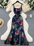 Adjustable Straps Vibrant Floral Maxi Dress