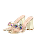 THICK-HEELED METAL DIAMOND BUCKLE SLIPPERS