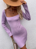 STYLISH STRAIGHT PULLOVER SOLID COLOR SWEATER DRESS