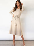 CLASSY BUBBLE LONG SLEEVE KNITTED SWING LONG DRESS