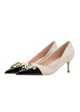 THIN HIGH HEEL POINTED RIVET COLOR MATCHING SHOES