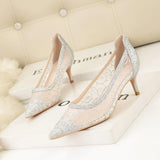SHALLOW-MOUTHED POINTED MESH LACE SHOES