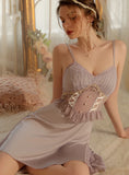 SEXY GAUZE STITCHING SATIN PERSPECTIVE NIGHTDRESS