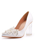 CRYSTAL TRANSPARENT SQUARE BEADED POINTED WEDDING SHOES