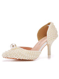7 CM POINTY HIGH-HEELED PEARL BEADED BRIDAL SHOES