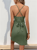 SOLID COLOR V-NECK SUSPENDER DRESS
