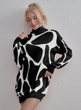 STYLISH CONTRAST LONG SLEEVE KNITTED SWEATER DRESS